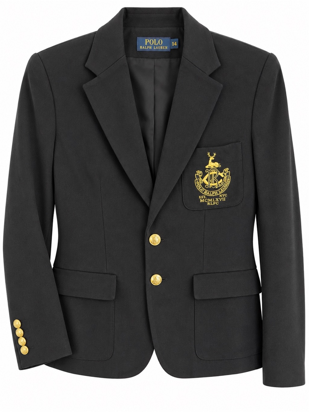Polo Ralph Lauren Black Crest-Embroidered Gold-Button Blazer Jacket - Picture 2 of 2